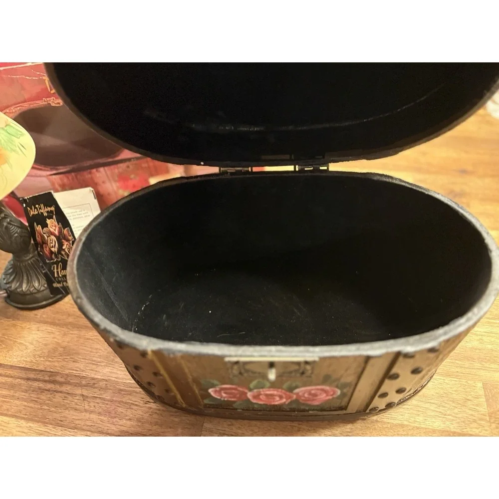 Dale Tiffany Hand Painted RoseBell Lamp Gift Set Candle Holder Wooden Jewelry Bo - Picture 7 of 16